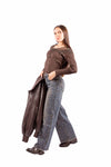 Maglia a Costine Cioccolato con Inserto in Pizzo donna Miss love - 4