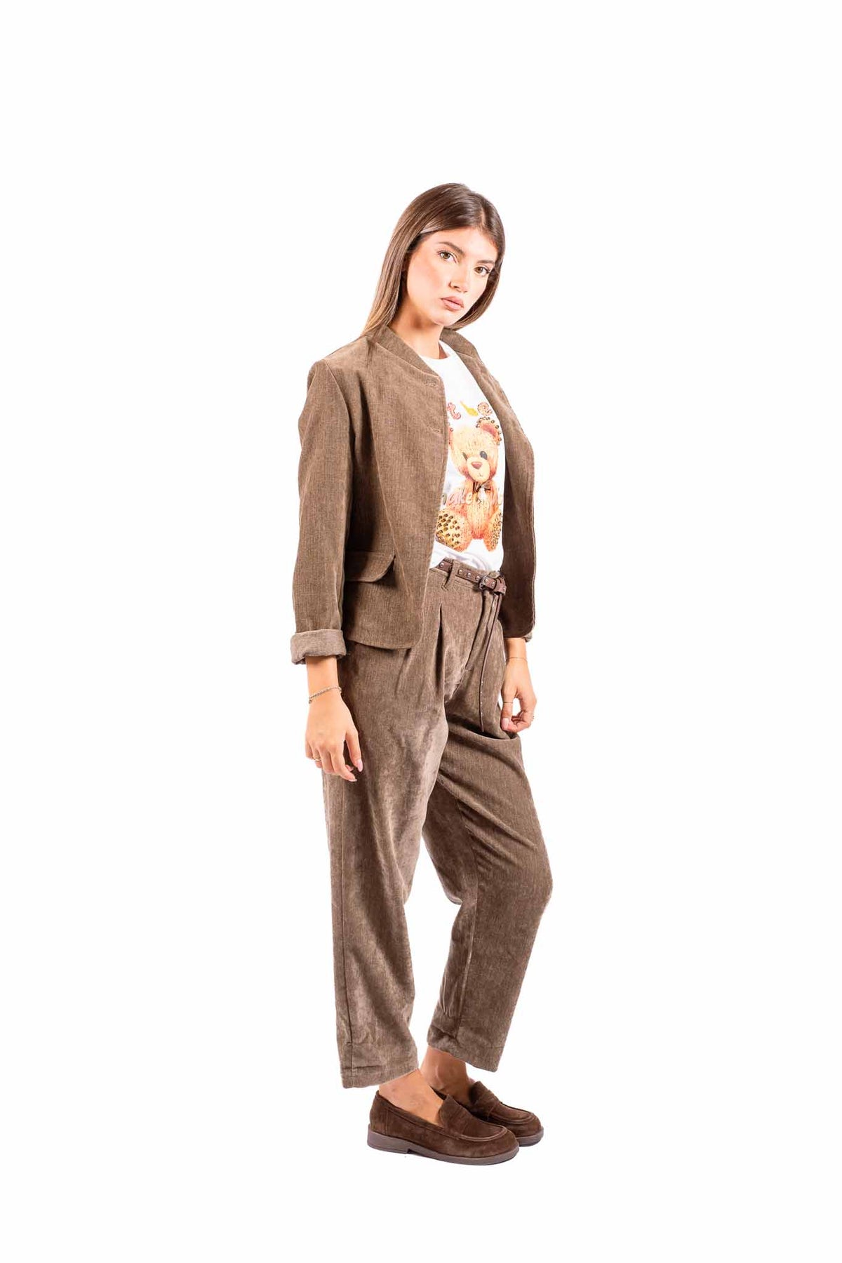 Giacca Corta in Velluto Tortora donna Miss love - 4