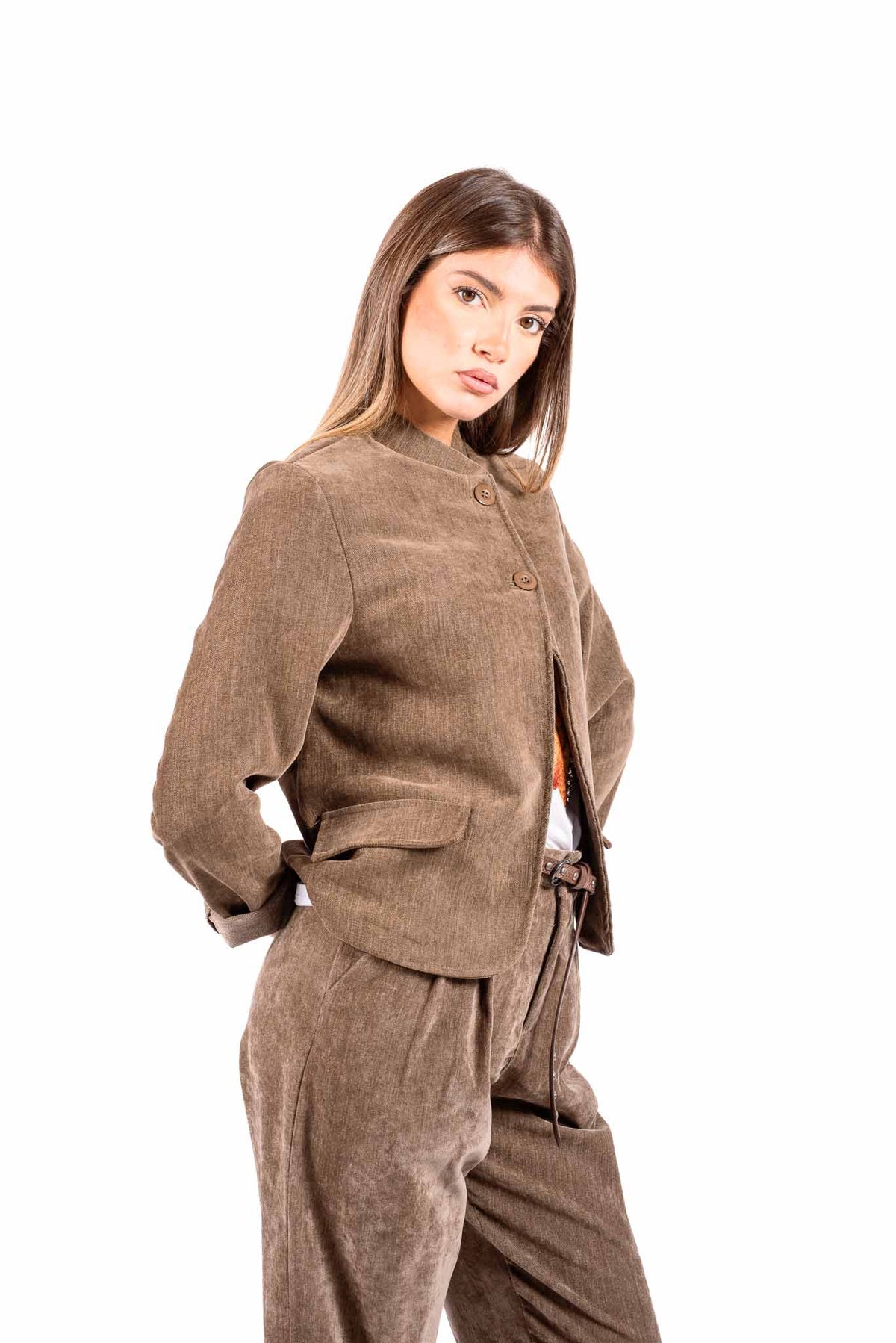 Giacca Corta in Velluto Tortora donna Miss love - 5