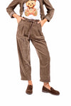 Pantaloni in Velluto Tortora con Pinces e Cintura donna Miss love - 1