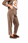 Pantaloni in Velluto Tortora con Pinces e Cintura donna Miss love - 3