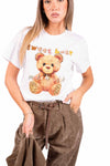 T-Shirt Bianca con Stampa e Applicazioni donna Miss love - 1