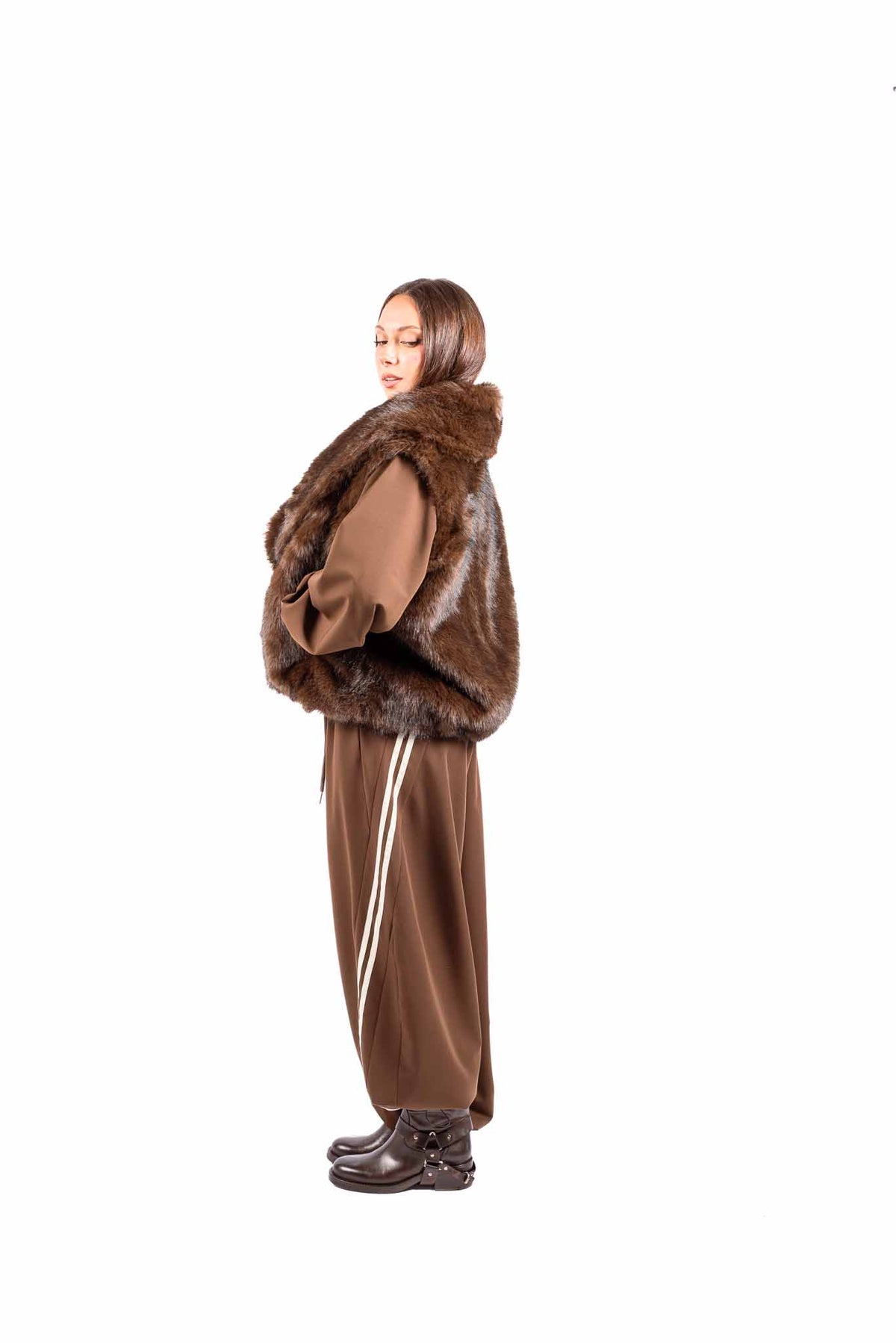 Gilet in Ecopelliccia Cioccolato Reversibile donna Miss love - 3