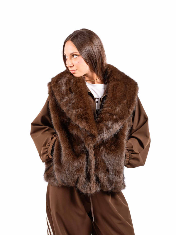 Gilet in Ecopelliccia Cioccolato Reversibile da donna Miss love