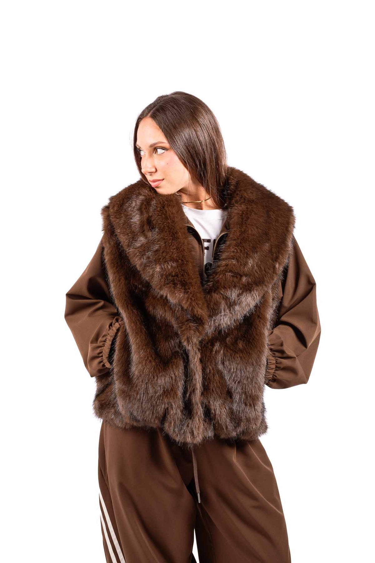 Gilet in Ecopelliccia Cioccolato Reversibile donna Miss love - 1