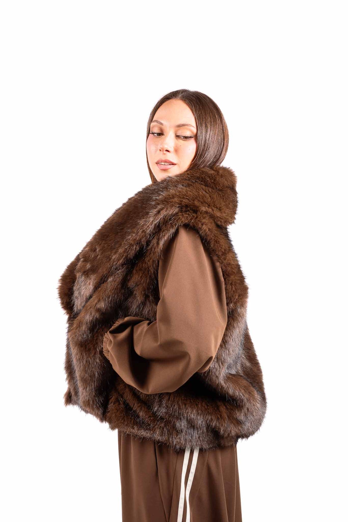 Gilet in Ecopelliccia Cioccolato Reversibile donna Miss love - 5