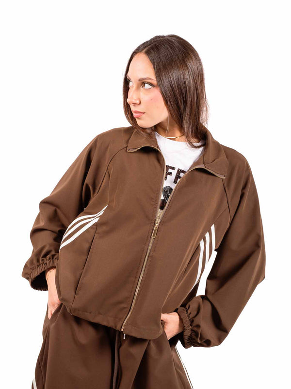 Giacca Zip Sport-Chic Marrone con Bande da donna Miss love