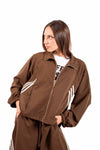Giacca Zip Sport-Chic Marrone con Bande donna Miss love - 1
