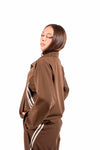 Giacca Zip Sport-Chic Marrone con Bande donna Miss love - 3