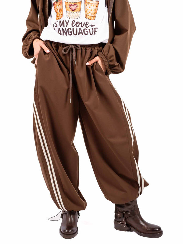 Pantaloni Jogger Cioccolato con Bande da donna Miss love