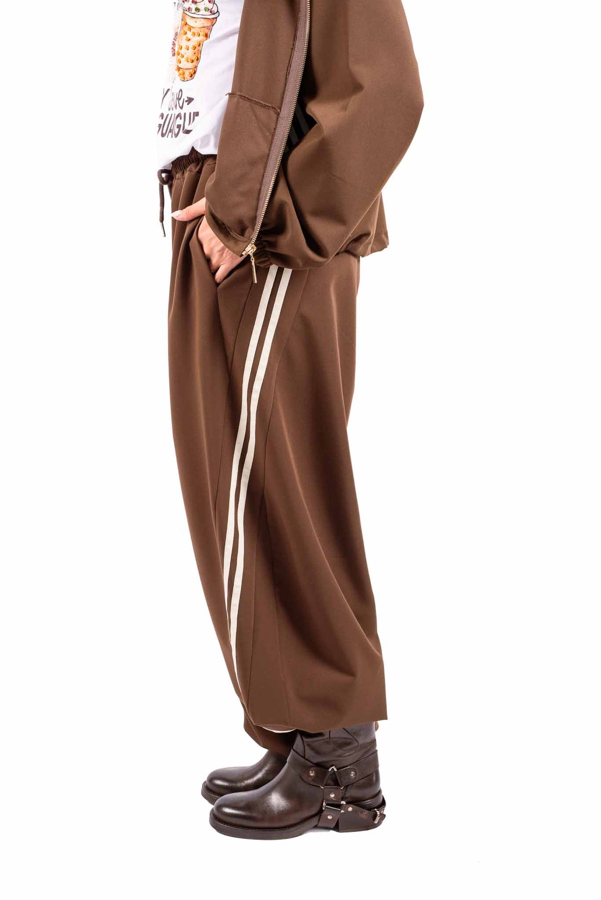 Pantaloni Jogger Cioccolato con Bande donna Miss love - 2