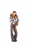 Giacca Corta a Quadri Azzurro/Marrone con Ecopelliccia donna Miss love - 5