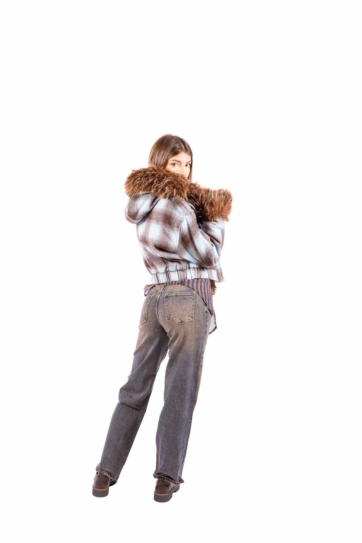 Jeans Sfumati con Applicazione di Strass e Pizzo in Vita donna Miss love - 5