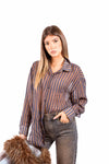 Camicia Semitrasparente a Righe Marroni/Blu donna Miss love - 2