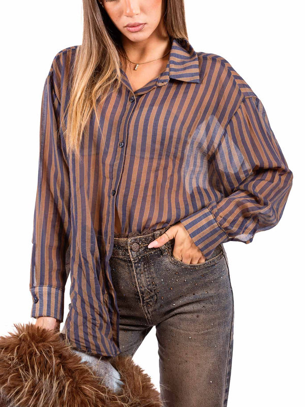 Camicia Semitrasparente a Righe Marroni/Blu da donna Miss love