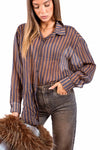 Camicia Semitrasparente a Righe Marroni/Blu donna Miss love - 1