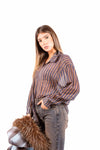 Camicia Semitrasparente a Righe Marroni/Blu donna Miss love - 4