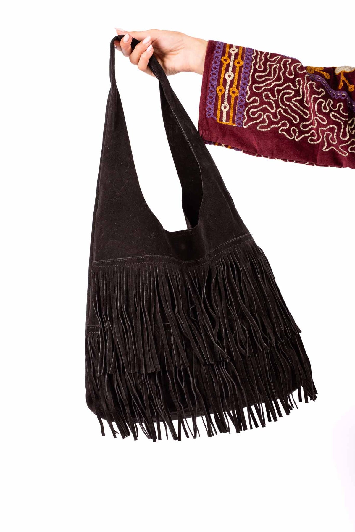 Borsa Hobo in Suede Nera con Frange donna Miss love - 1