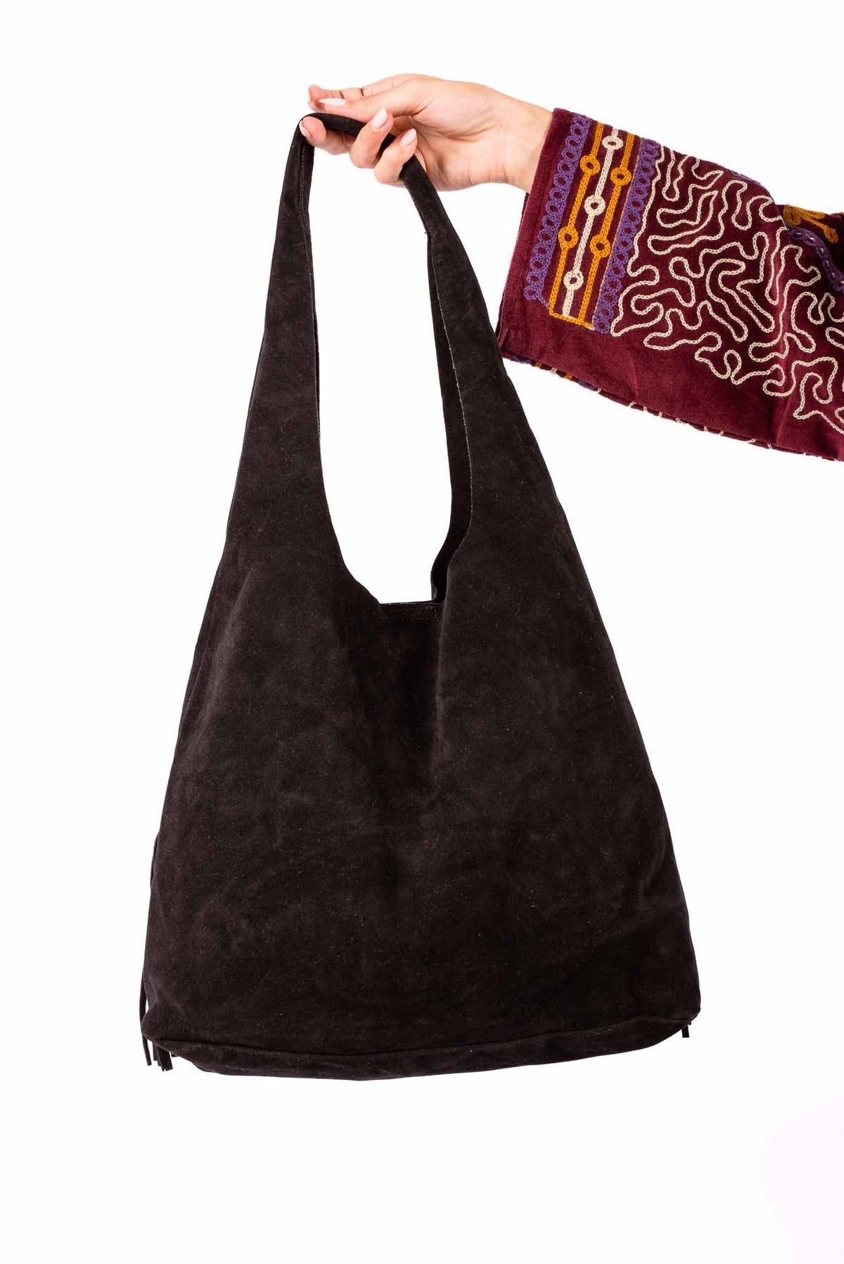 Borsa Hobo in Suede Nera con Frange donna Miss love - 2