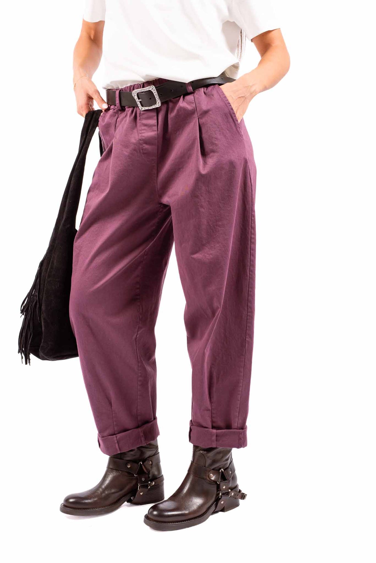 Pantaloni con Pinces e Cintura Bordeaux donna Miss love - 1