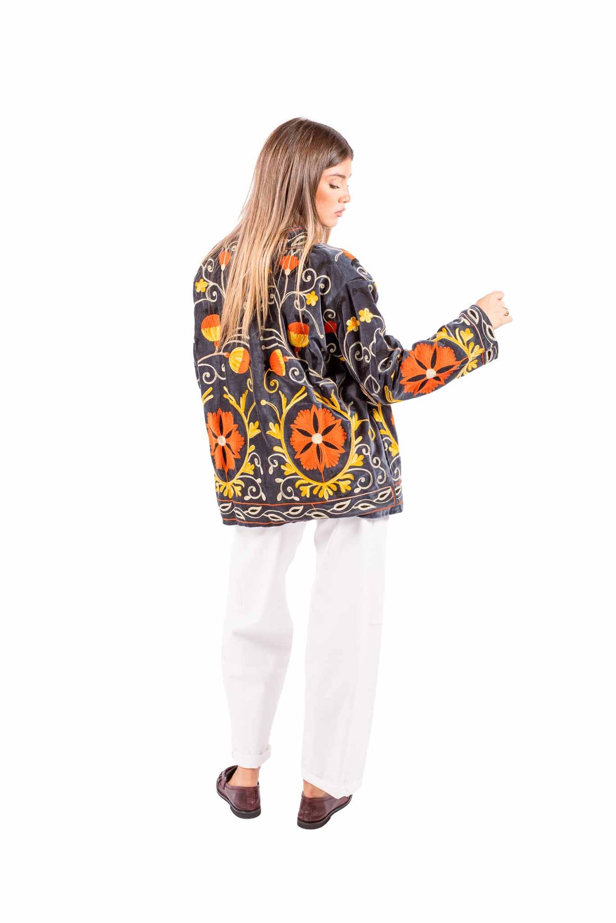 Kimono in Velluto Blu con Ricami Etnici donna Miss love - 4