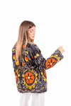 Kimono in Velluto Blu con Ricami Etnici donna Miss love - 1