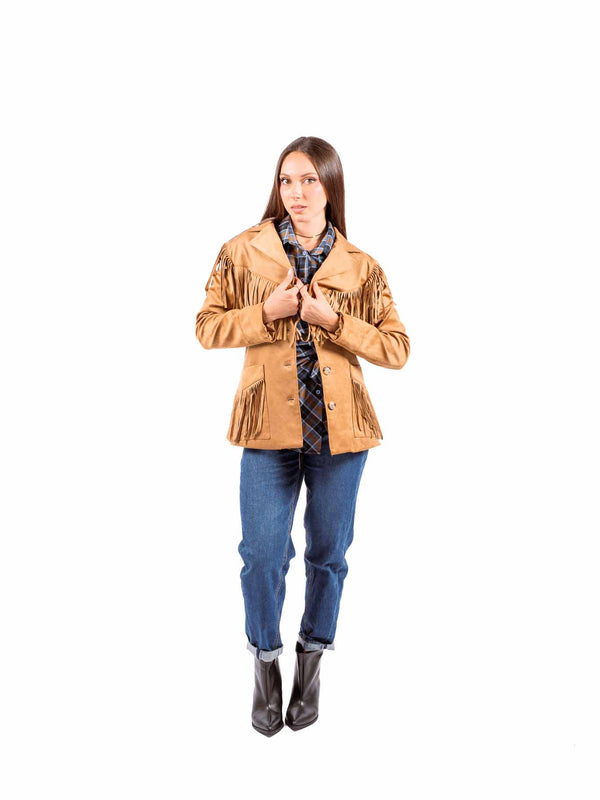 Giacca Western in Suede Cammello con Frange da donna Miss love