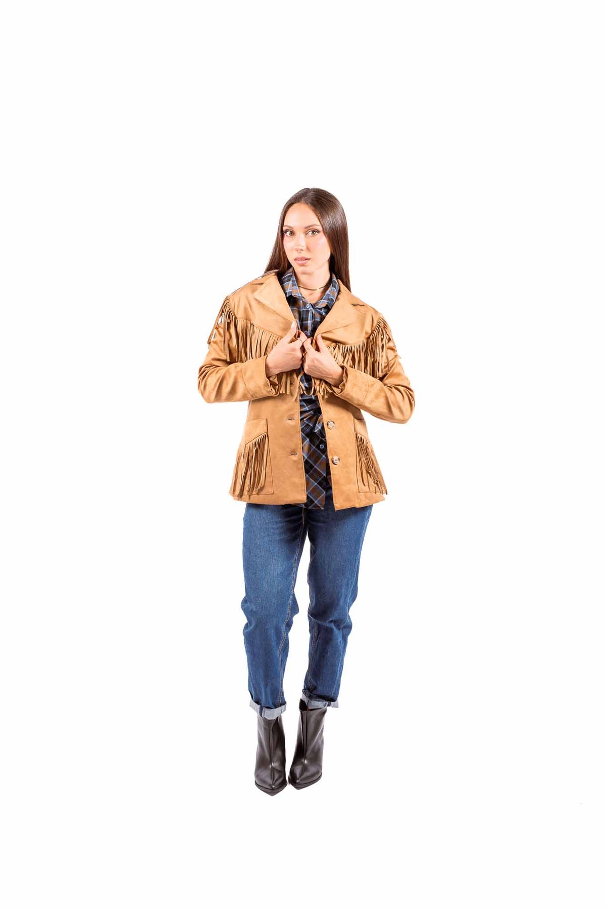 Giacca Western in Suede Cammello con Frange donna Miss love - 1