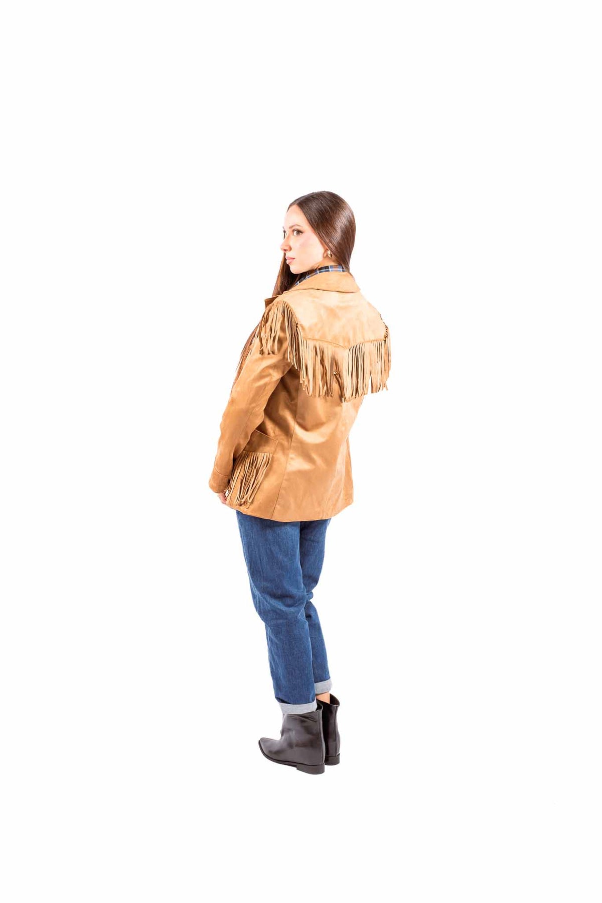 Giacca Western in Suede Cammello con Frange donna Miss love - 3
