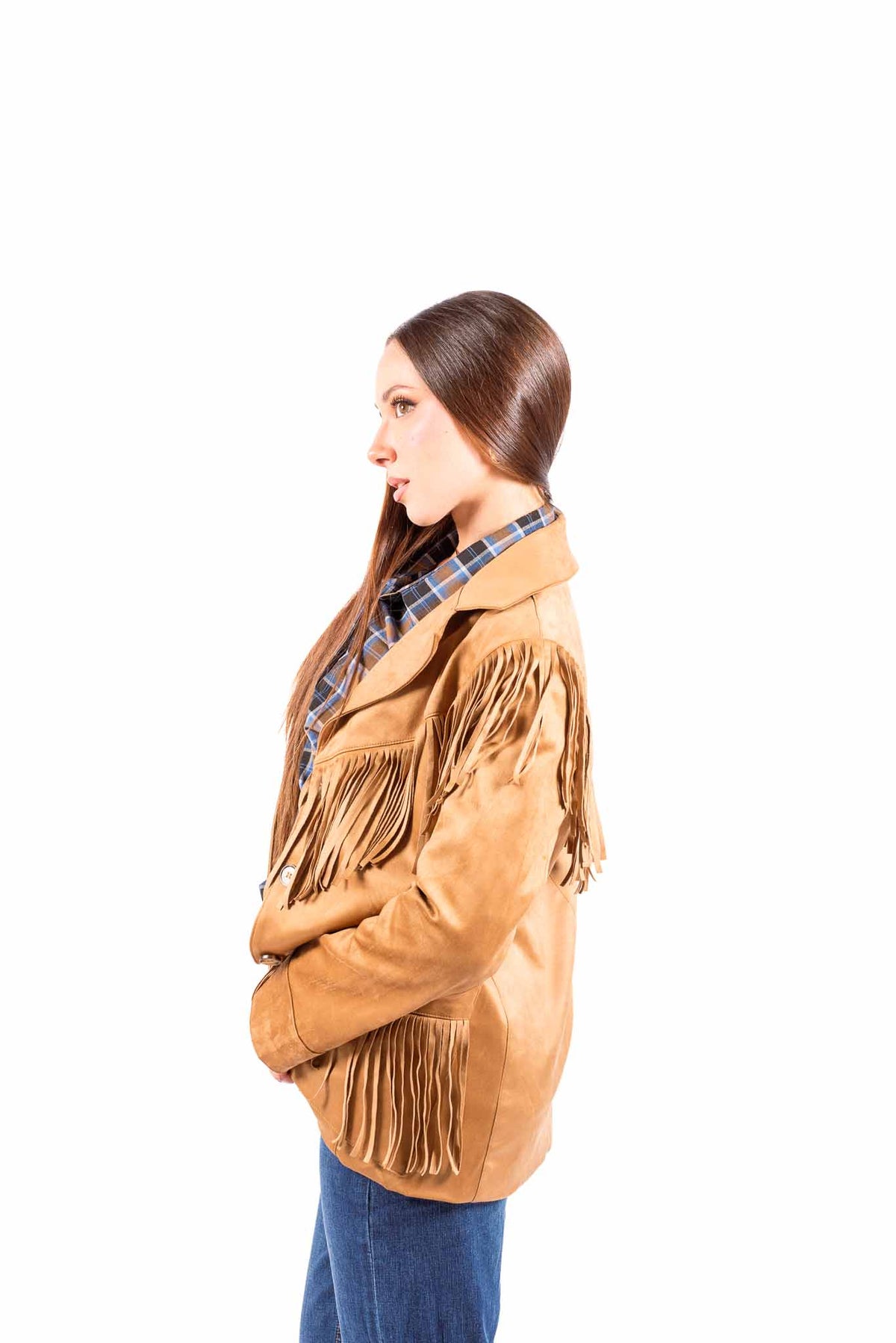 Giacca Western in Suede Cammello con Frange donna Miss love - 5