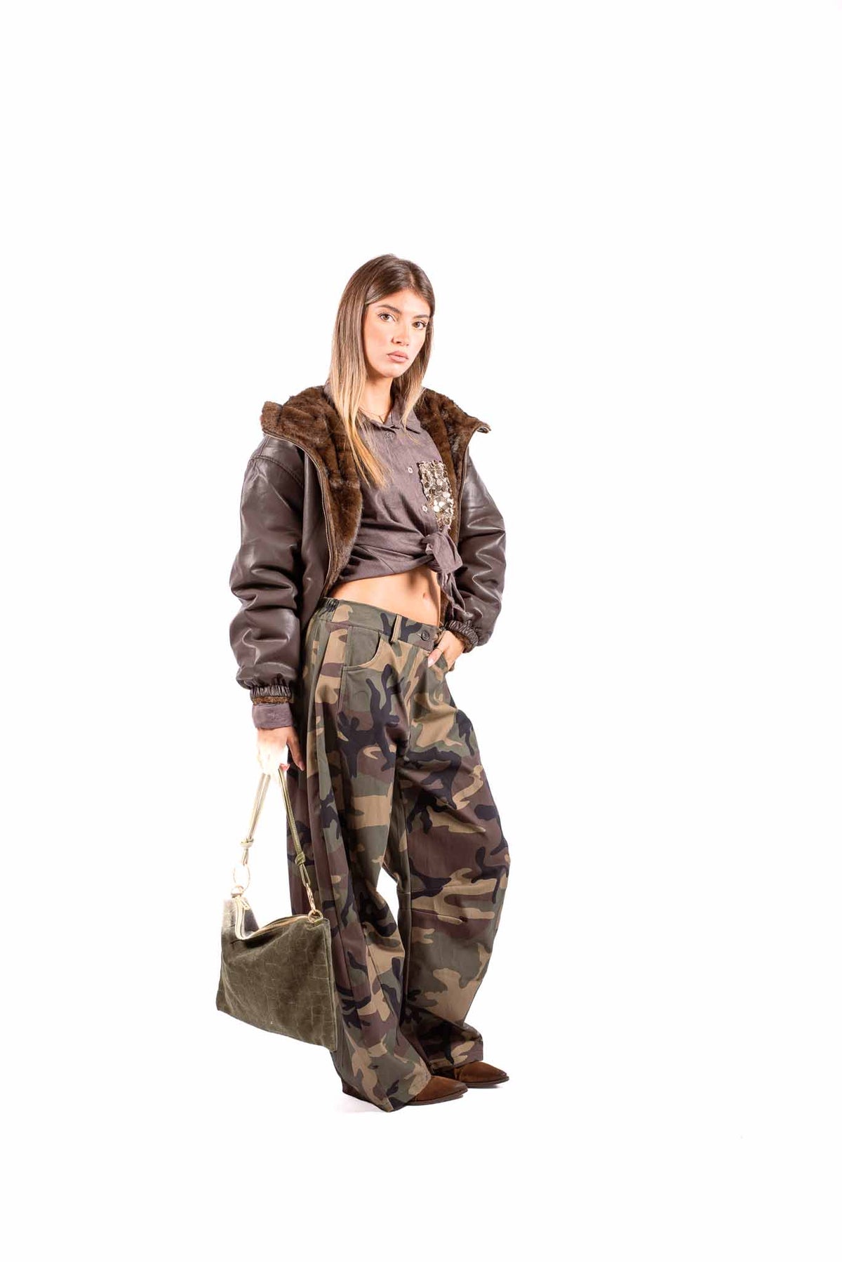 Pantaloni Barrel Fit Camouflage donna Miss love - 6