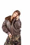 Bomber Reversibile in Ecopelliccia ed Ecopelle Marrone donna Miss love - 1