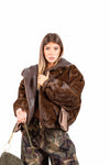 Bomber Reversibile in Ecopelliccia ed Ecopelle Marrone donna Miss love - 4