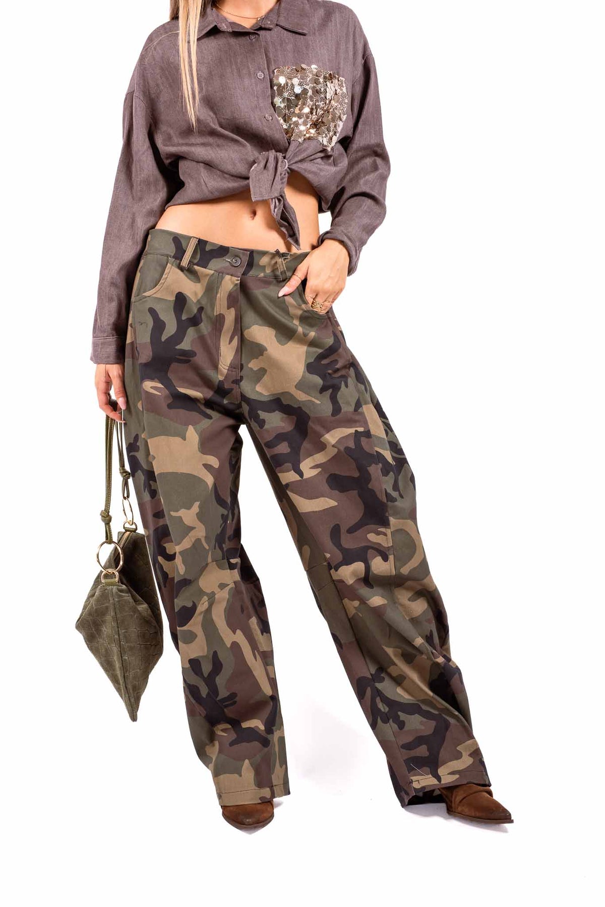 Pantaloni Barrel Fit Camouflage donna Miss love - 1