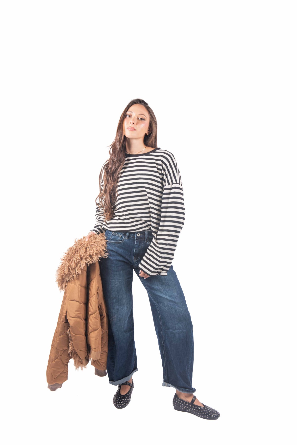Maglia Oversize a Righe Bianco/Nero donna Miss love - 4