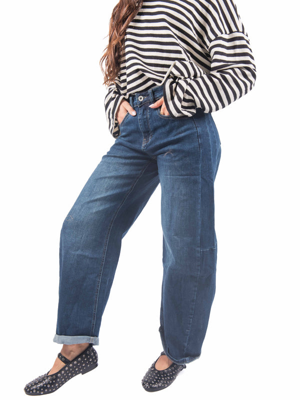 Jeans Barrel Fit Lavaggio Medio da donna Miss love