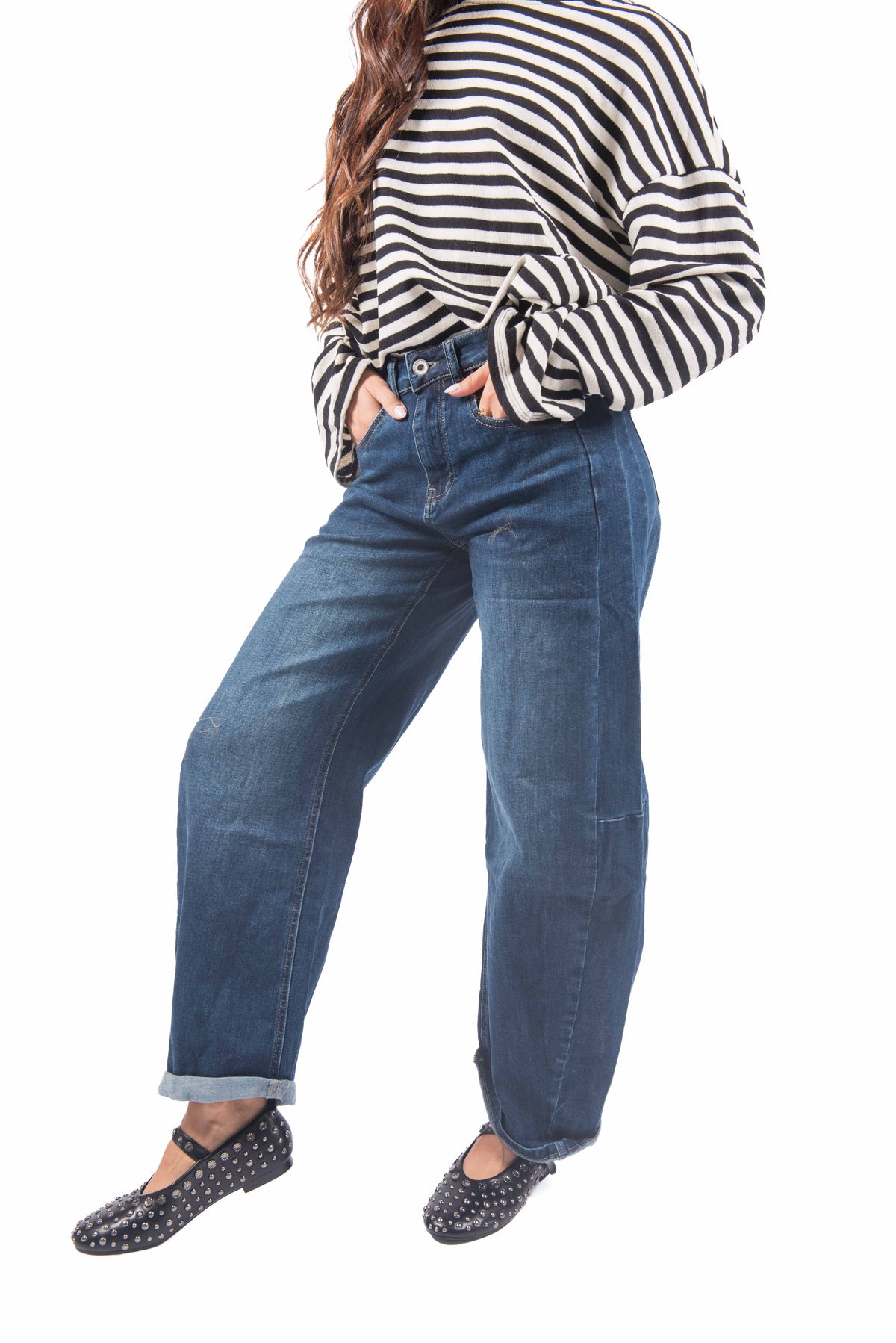 Jeans Barrel Fit Lavaggio Medio donna Miss love - 1