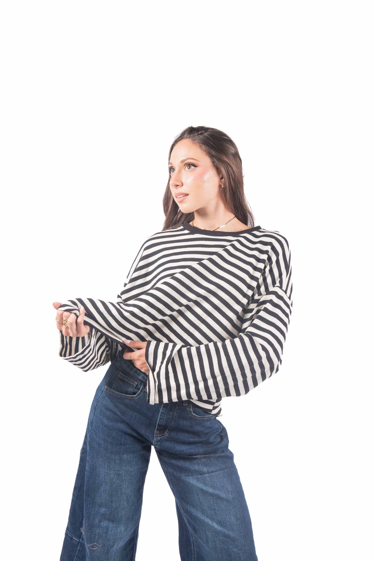Maglia Oversize a Righe Bianco/Nero donna Miss love - 5