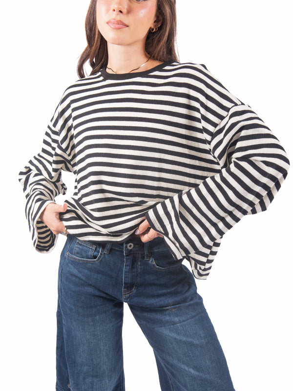 Maglia Oversize a Righe Bianco/Nero da donna Miss love