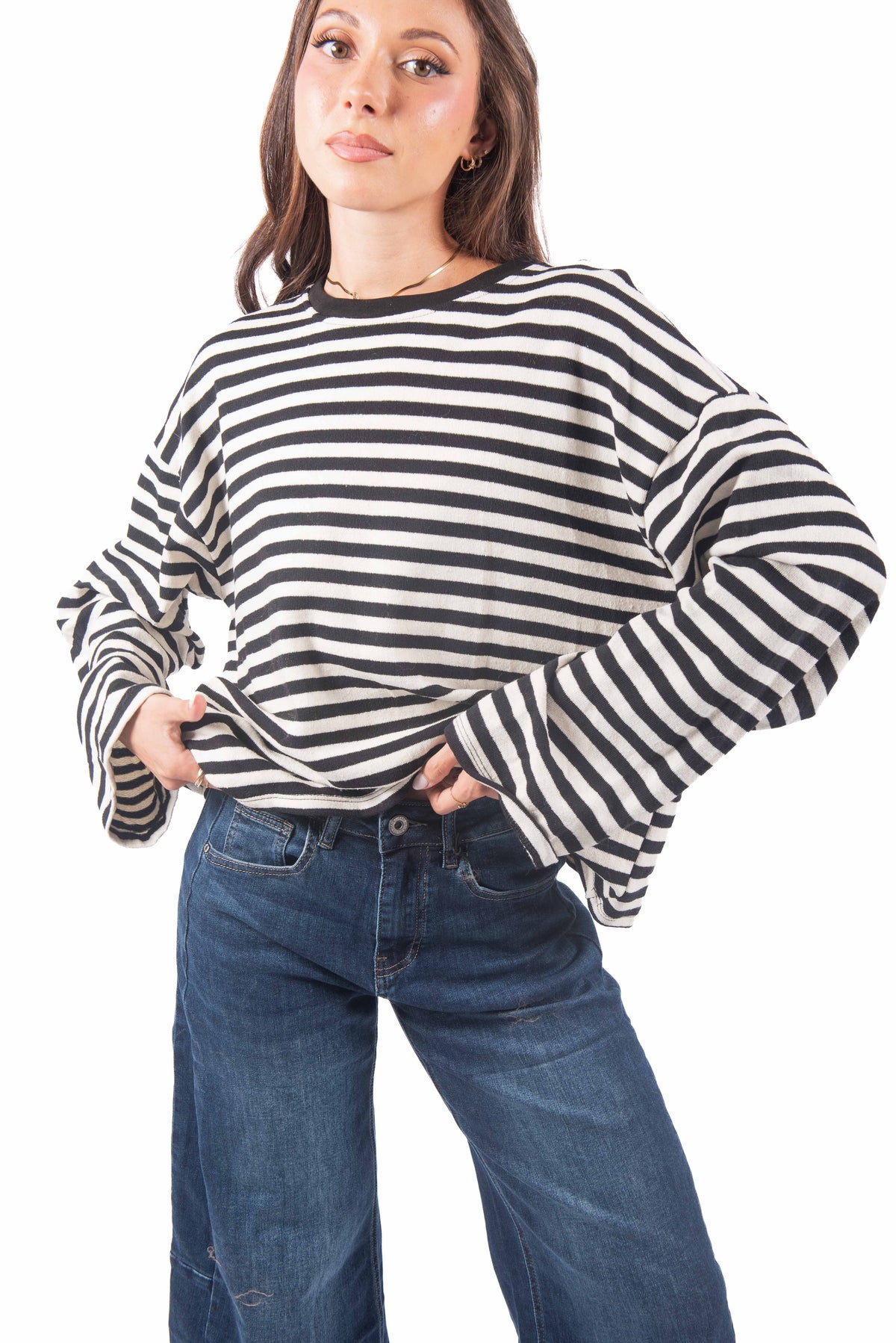 Maglia Oversize a Righe Bianco/Nero donna Miss love - 1