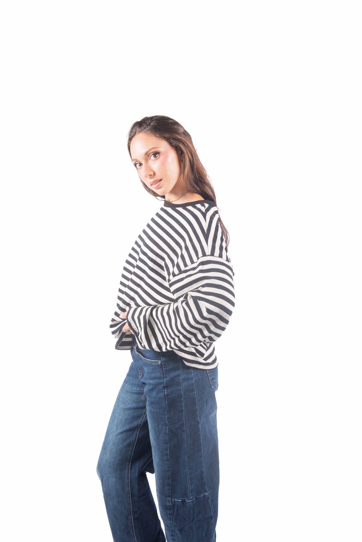Maglia Oversize a Righe Bianco/Nero donna Miss love - 3