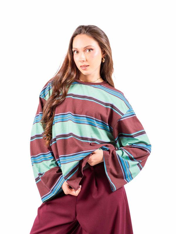 Maglia Maniche Lunghe a Righe Multicolor da donna Tensione in