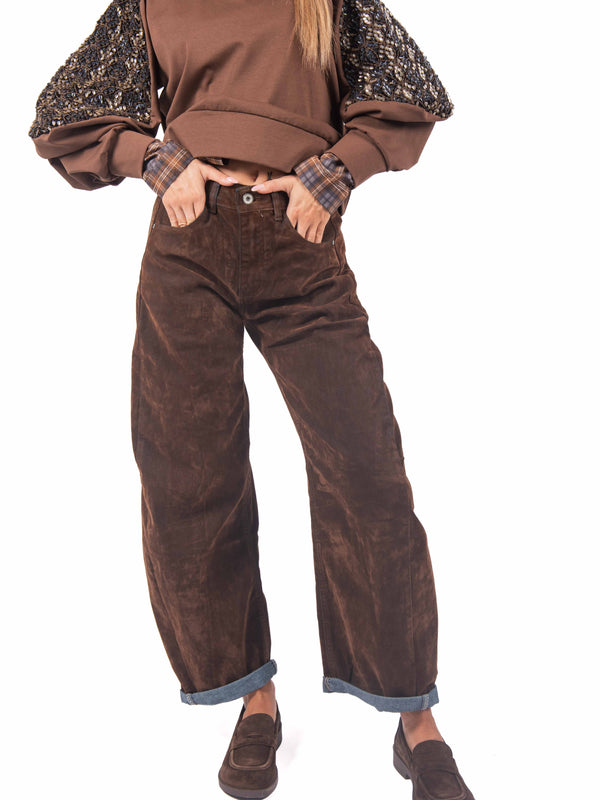 Pantaloni Effetto Velluto Marroni da donna Miss love