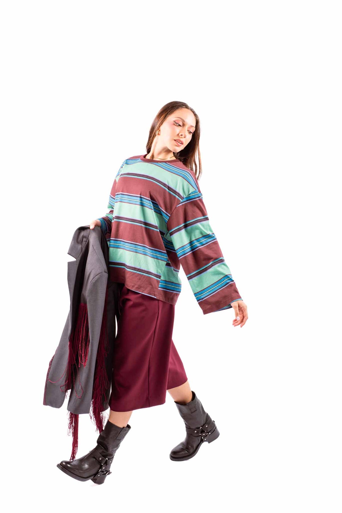 Maglia Maniche Lunghe a Righe Multicolor donna Tensione in - 2