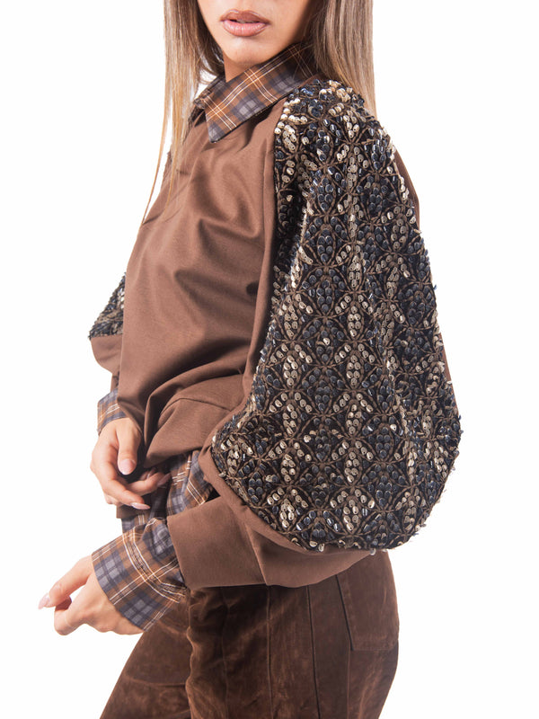 Felpa Marrone con Dettaglio Paillettes da donna Miss love