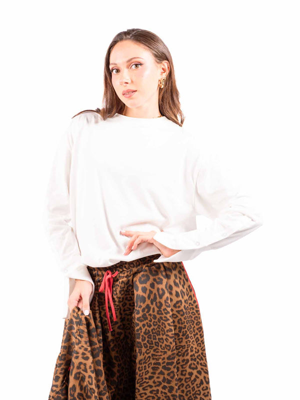 Maglia Bianca Maniche Lunghe con Dettaglio Polsini da donna Tensione in