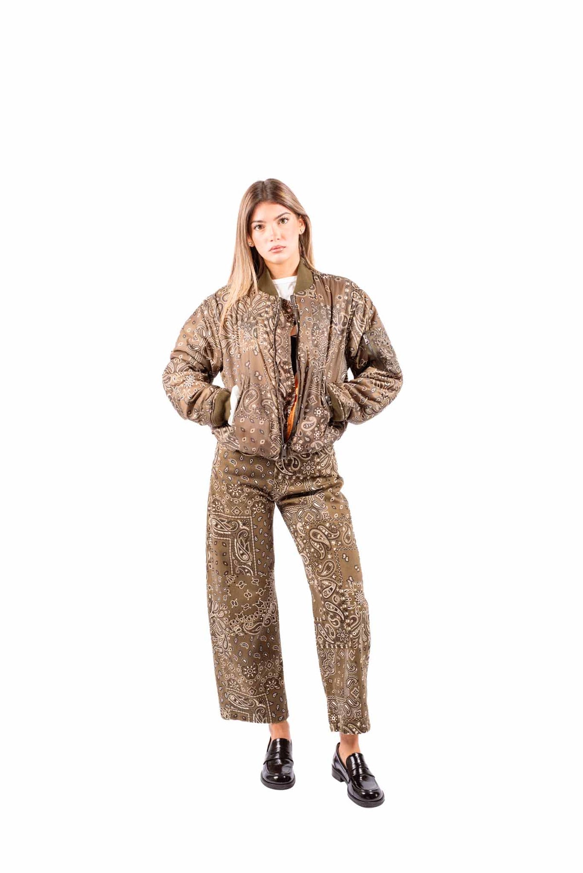 Bomber Fantasia Paisley Verde Militare donna Tensione in - 2