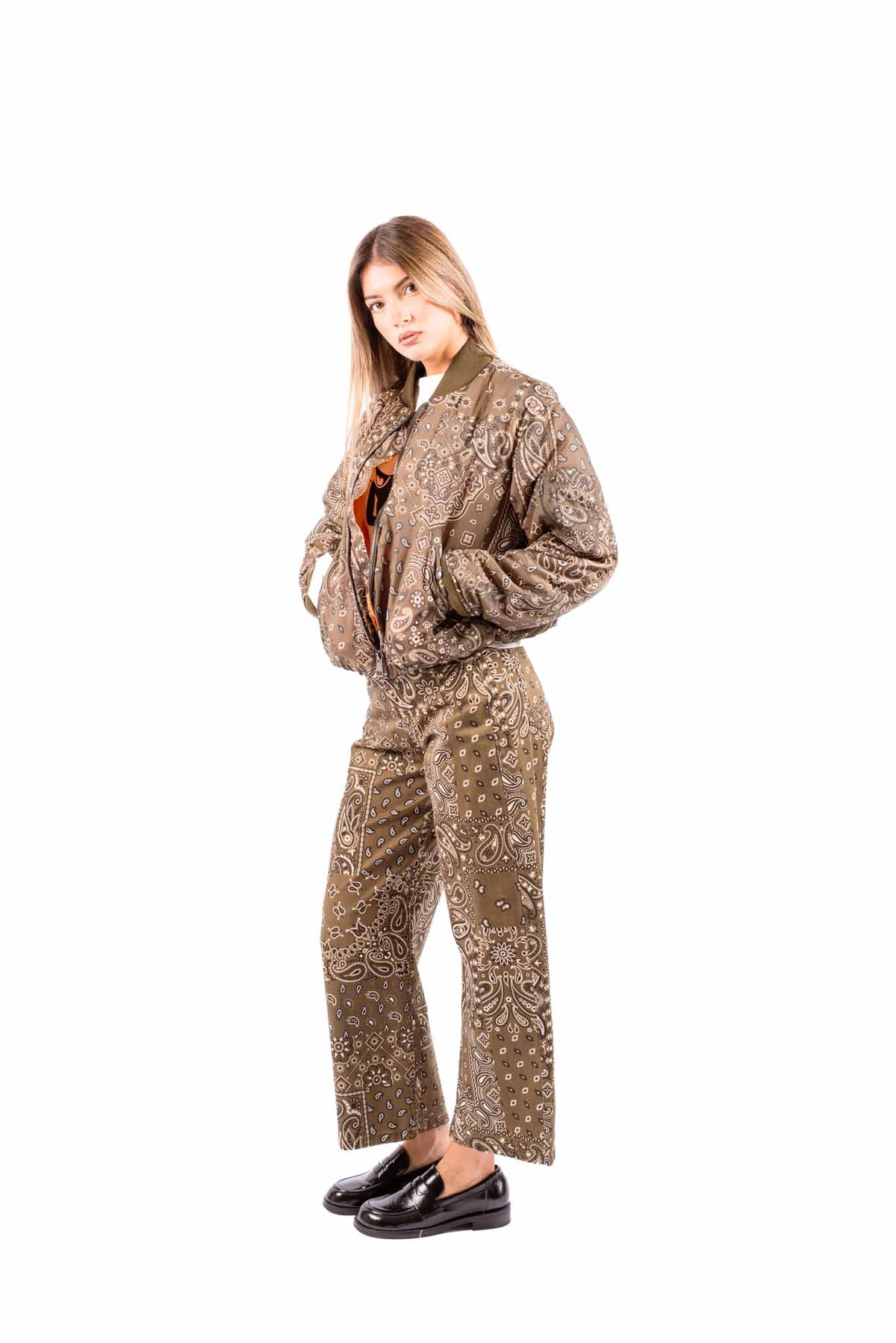 Pantaloni Wide Leg Fantasia Paisley Militare donna Tensione in - 5