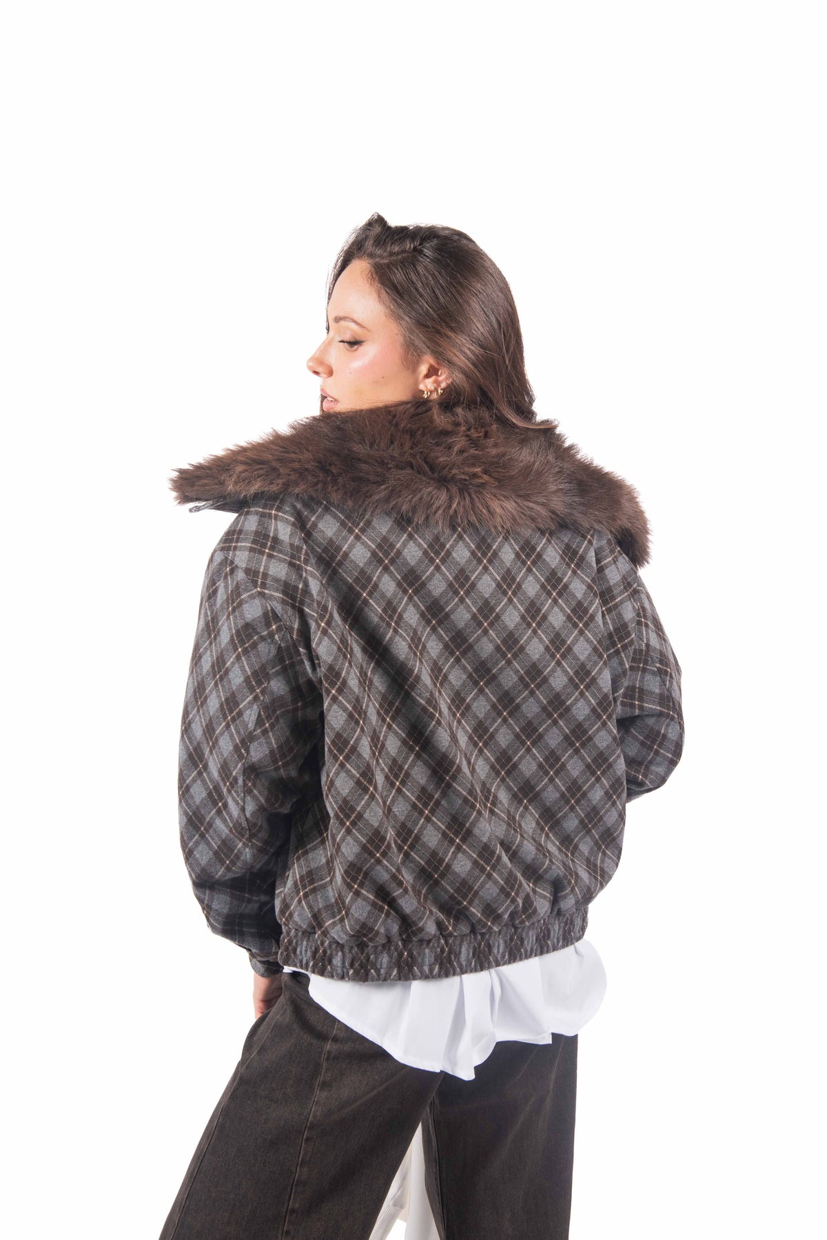 Giacca a Quadri con Collo in Ecopelliccia donna Miss love - 2