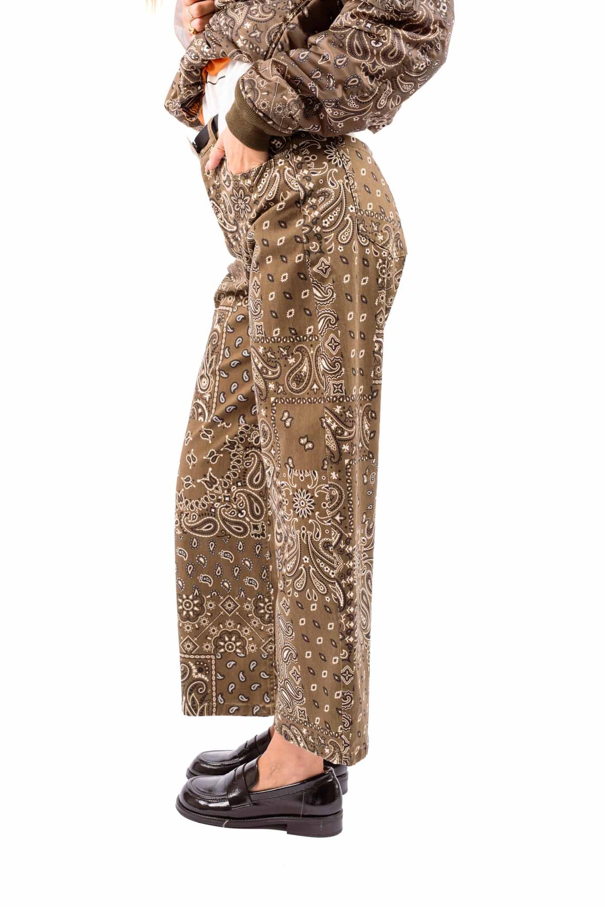 Pantaloni Wide Leg Fantasia Paisley Militare donna Tensione in - 2